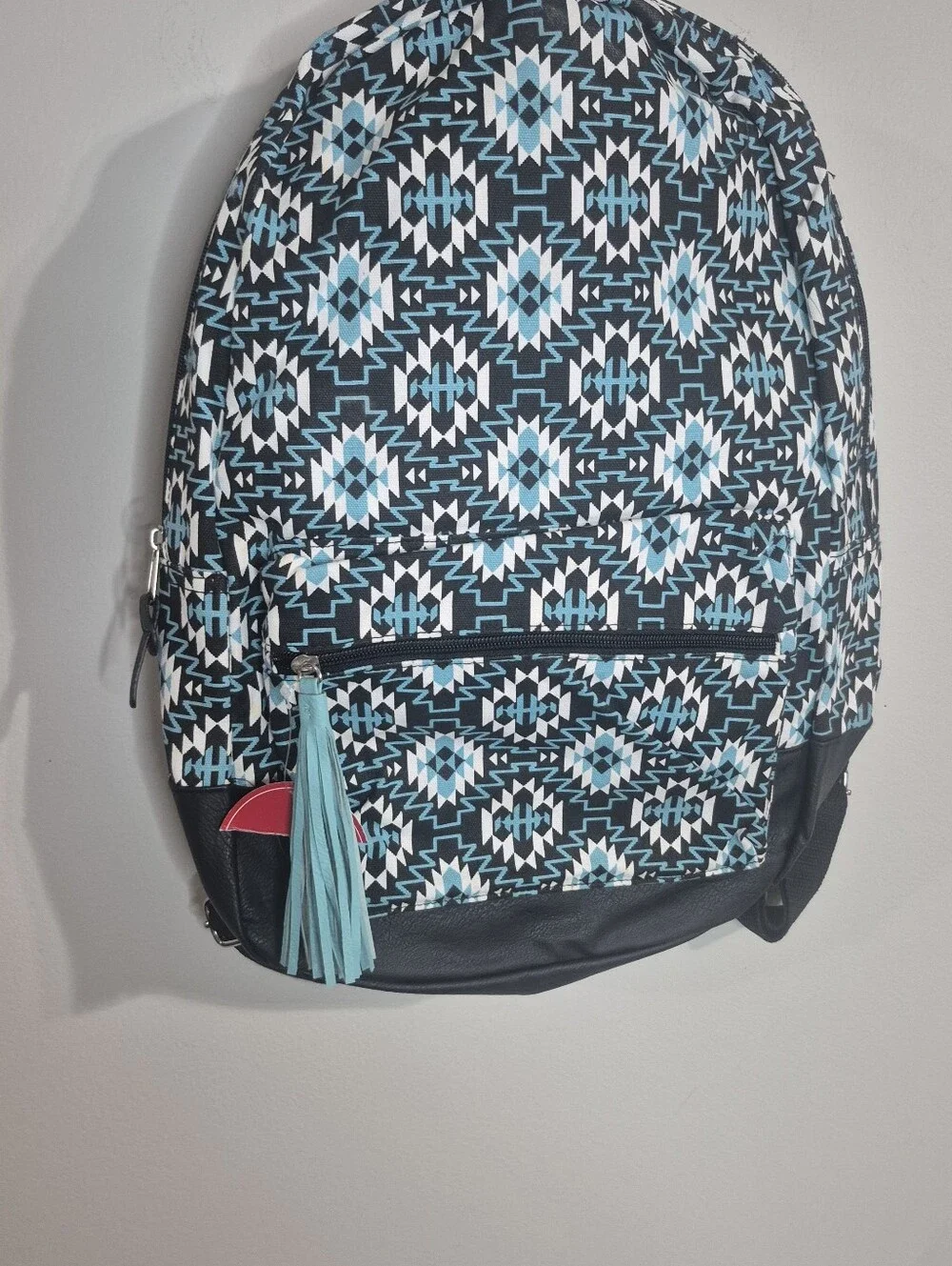 Geometric Print Women's Backpack in Black & Teal